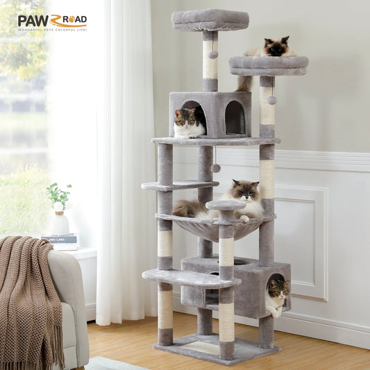 Petpie  73"Cat Tree for Large Cats Multi Level Play Tower Condo 7 Sisal Cat Scratching Posts Gray